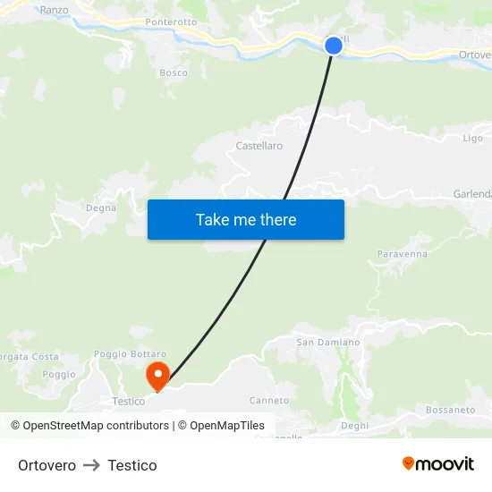 Ortovero to Testico map