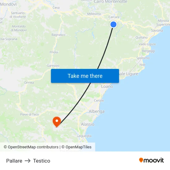 Pallare to Testico map