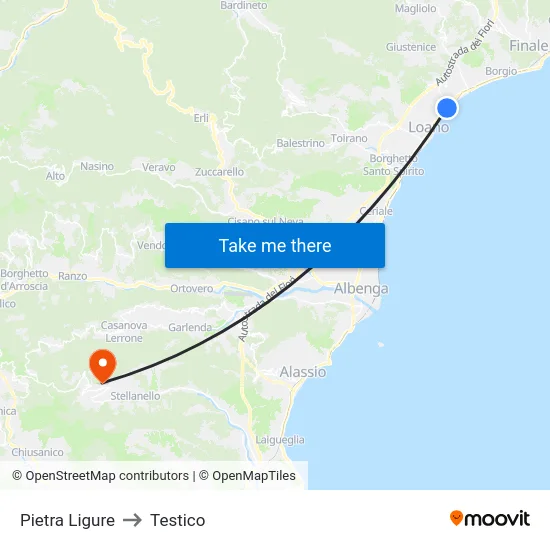 Pietra Ligure to Testico map