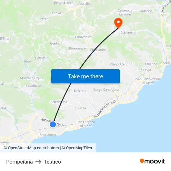 Pompeiana to Testico map