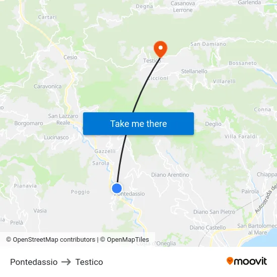 Pontedassio to Testico map