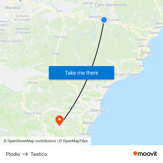 Plodio to Testico map