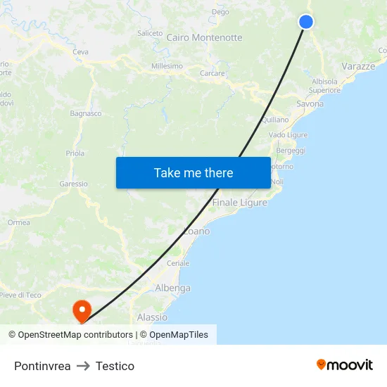 Pontinvrea to Testico map