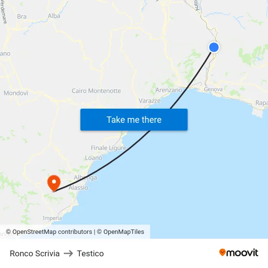 Ronco Scrivia to Testico map