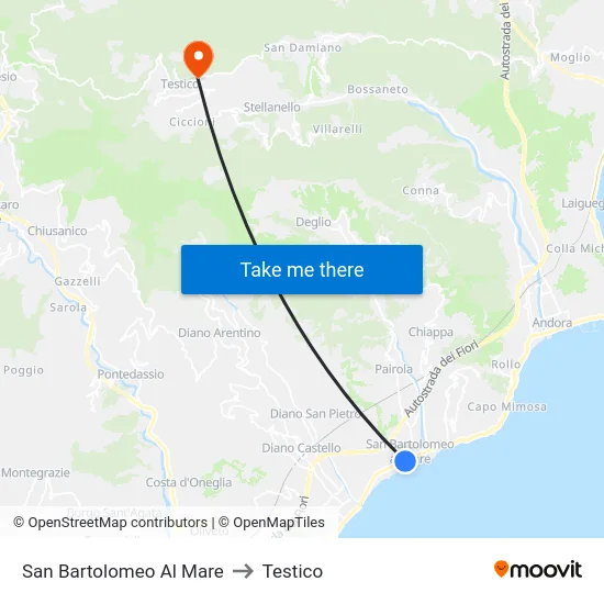 San Bartolomeo Al Mare to Testico map