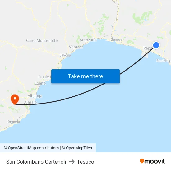 San Colombano Certenoli to Testico map