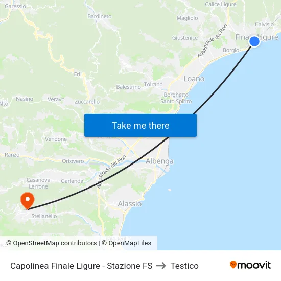 Capolinea Finale Ligure - Stazione FS to Testico map