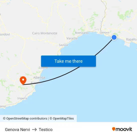 Genova Nervi to Testico map