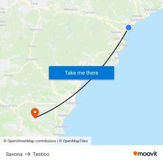 Savona to Testico map
