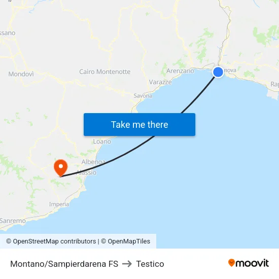 Montano/Sampierdarena FS to Testico map