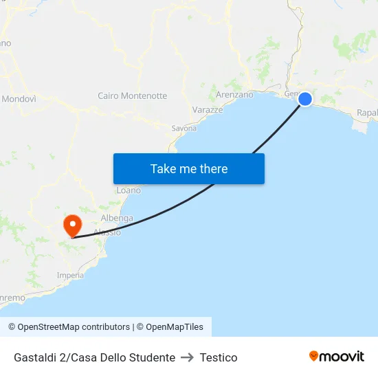Gastaldi 2/Casa Dello Studente to Testico map