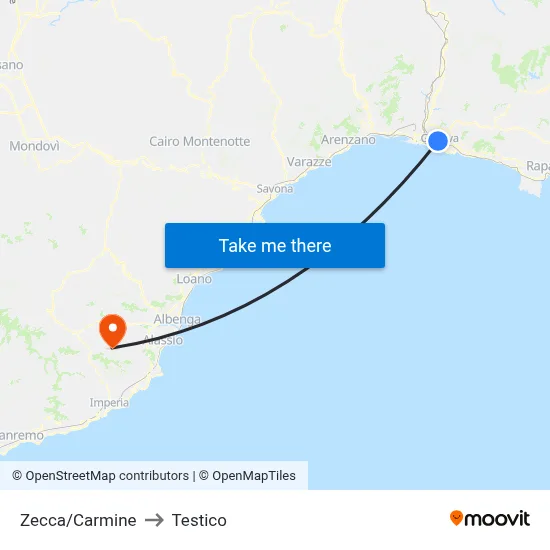 Zecca/Carmine to Testico map