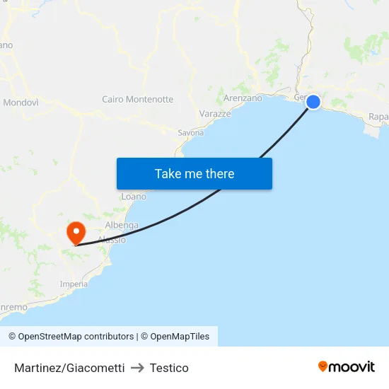 Martinez/Giacometti to Testico map