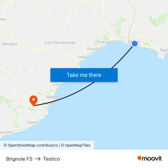 Brignole FS to Testico map