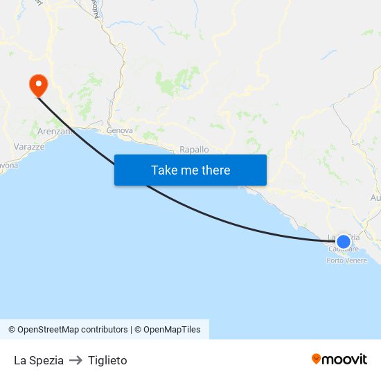 La Spezia to Tiglieto map