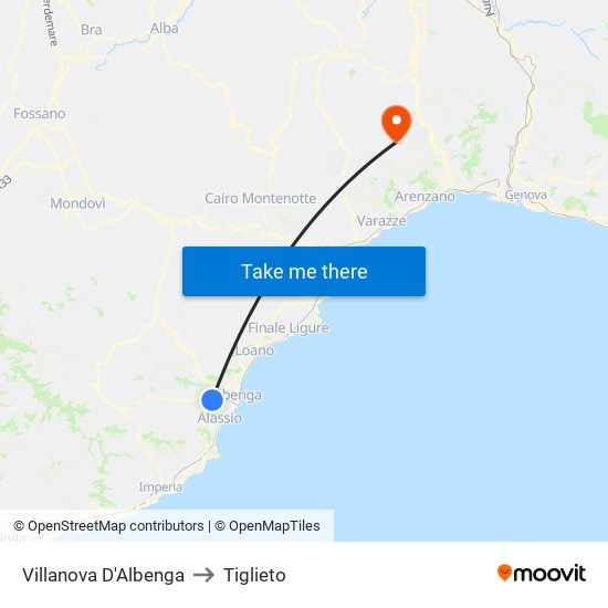 Villanova D'Albenga to Tiglieto map