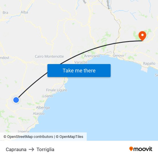 Caprauna to Torriglia map
