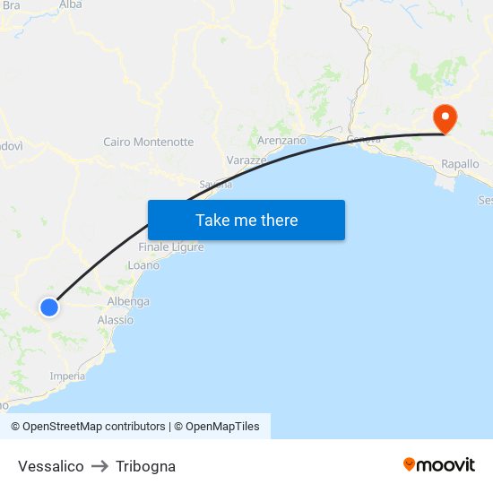 Vessalico to Tribogna map