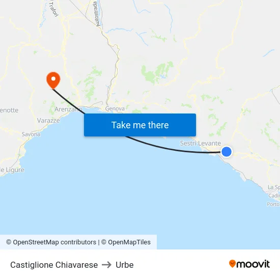 Castiglione Chiavarese to Urbe map
