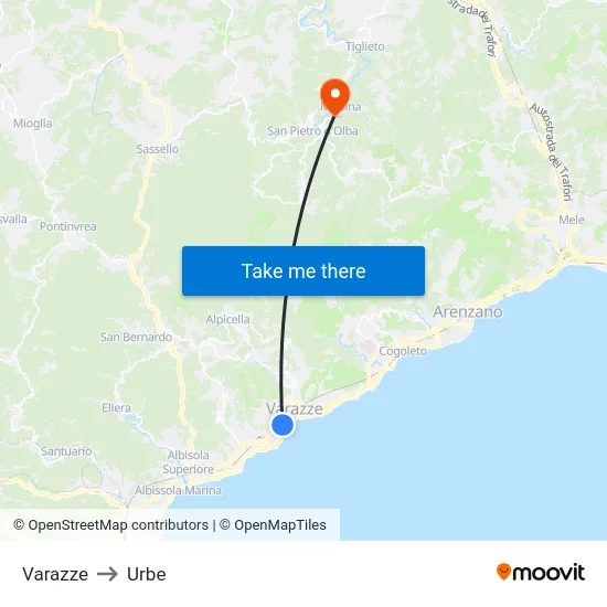 Varazze to Urbe map