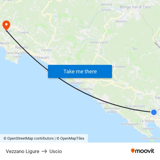 Vezzano Ligure to Uscio map
