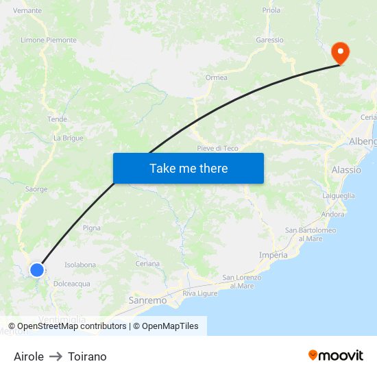 Airole to Toirano map