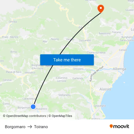 Borgomaro to Toirano map