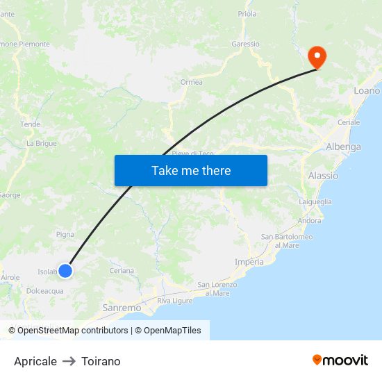 Apricale to Toirano map
