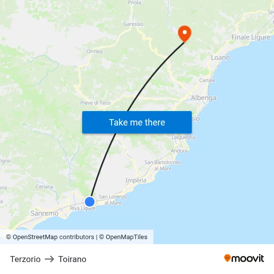 Terzorio to Toirano map