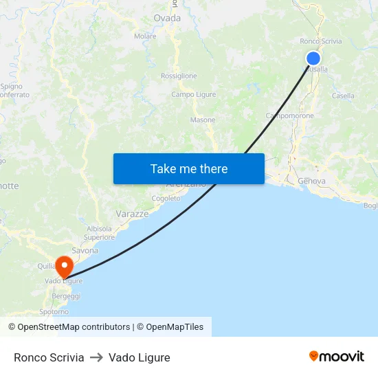 Ronco Scrivia to Vado Ligure map