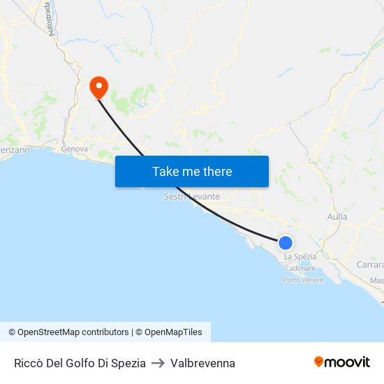 Riccò Del Golfo Di Spezia to Valbrevenna map