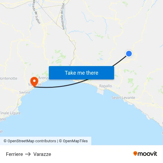 Ferriere to Varazze map