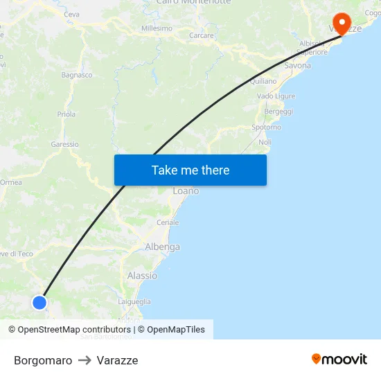 Borgomaro to Varazze map