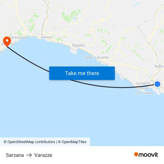 Sarzana to Varazze map