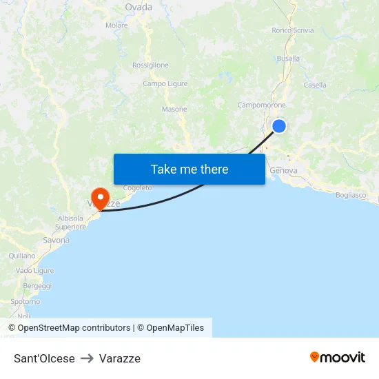 Sant'Olcese to Varazze map