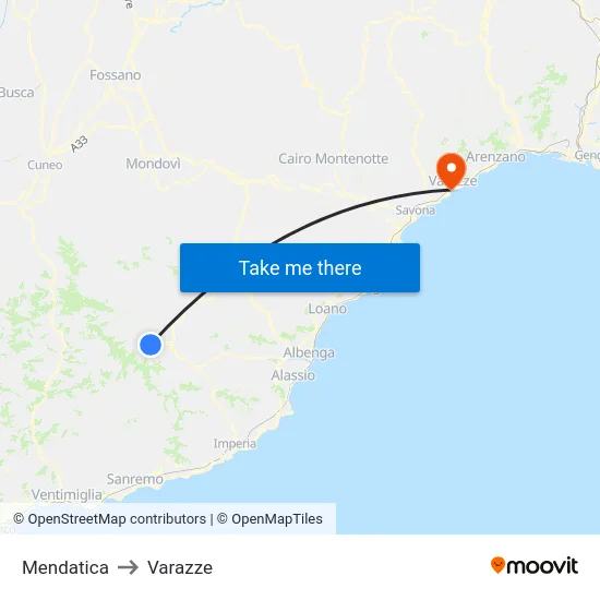 Mendatica to Varazze map