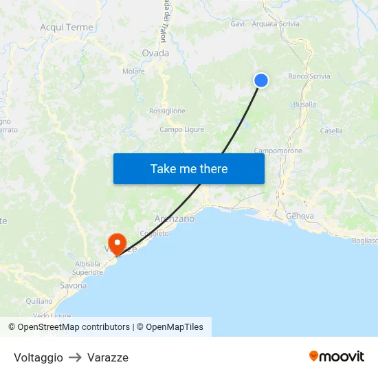 Voltaggio to Varazze map