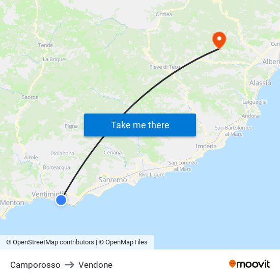 Camporosso to Vendone map