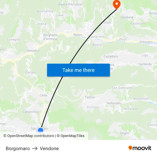 Borgomaro to Vendone map