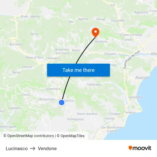 Lucinasco to Vendone map