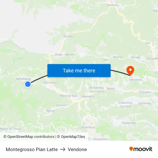 Montegrosso Pian Latte to Vendone map
