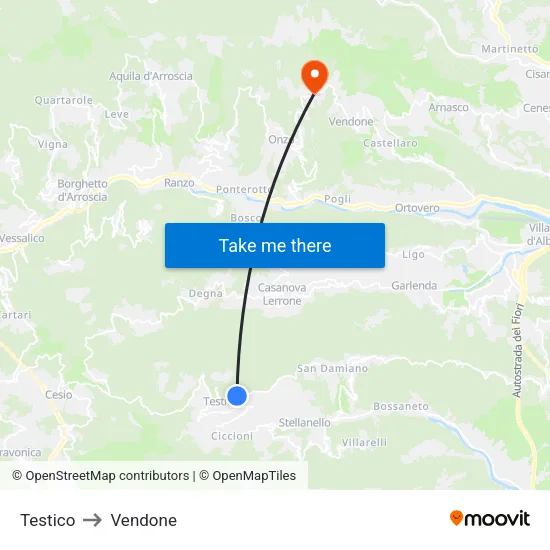 Testico to Vendone map