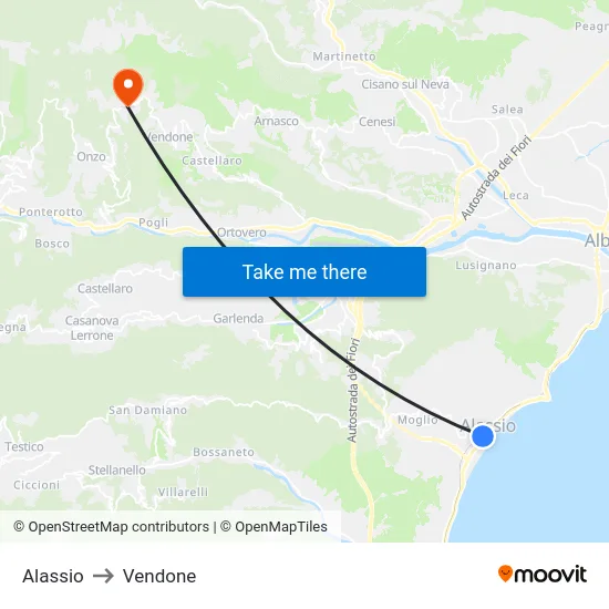Alassio to Vendone map