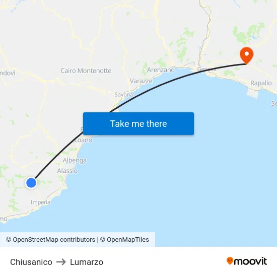 Chiusanico to Lumarzo map