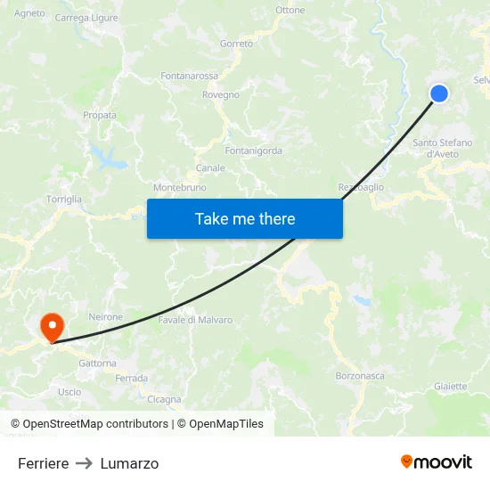 Ferriere to Lumarzo map