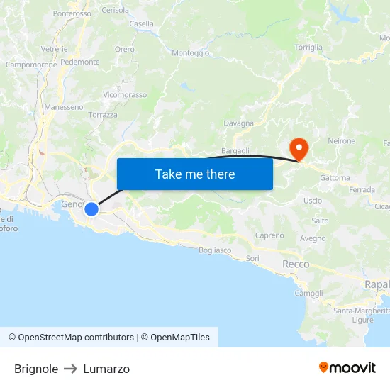 Brignole to Lumarzo map