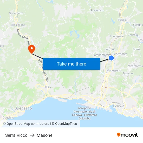 Serra Riccò to Masone map