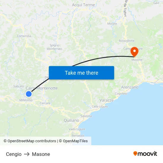 Cengio to Masone map