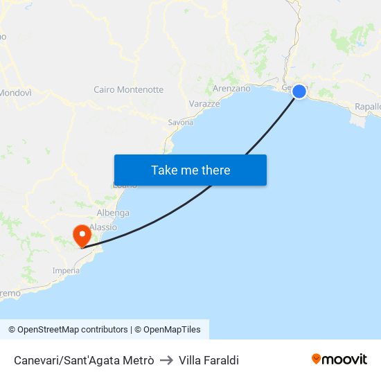 Canevari/Sant'Agata Metrò to Villa Faraldi map