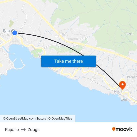 Rapallo to Zoagli map